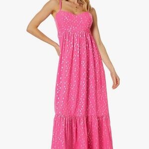 Lilly Pulitzer NWT Hiedi Maxi Dress, Aura Pink Viscose Metallic Clip, Size 12